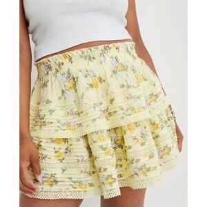 AERIE FLORLA RUFFLE yellow shirt lace‎ and floral Sz M